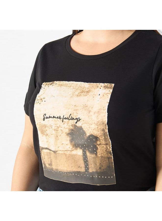 Ulla Popken Plus Size Ulla Popken Graphic Print T-shirt with Short Sleeves  - Image 4