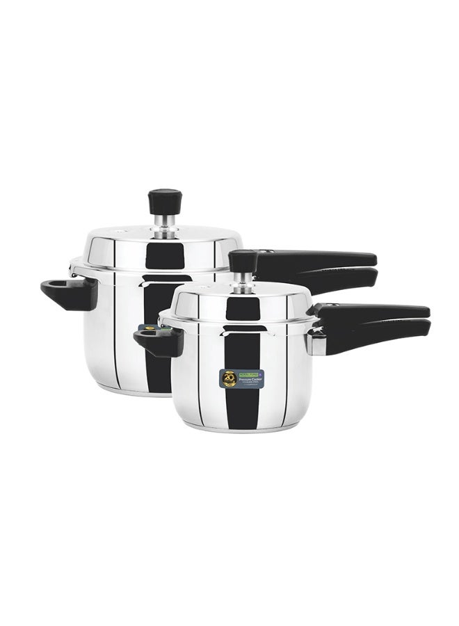 5L + 3L Stainless Steel Pressure Cooker Combo RF13019 Improved Pressure Regulator, Durable Construction with Firm and Comfortable Handles For all Cooktops Silver 2Count