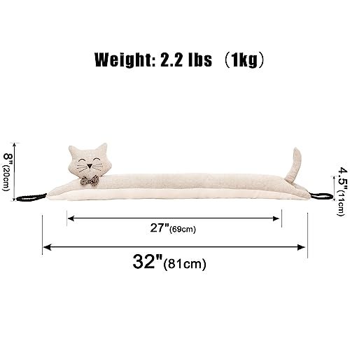 Marwood Under Door Draft Stopper Decorative Wind Stopper 32 inch for Door Window Weighted Animal Air Draft Stopper Snake Noise Blocker for Bottom of Door with Hanging Loops Khaki Cat - Image 3