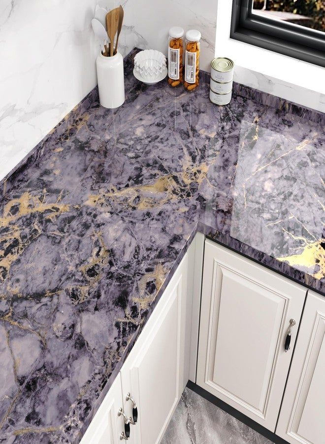 Wallercity ورق جدران Wallercity اللامع من الرخام البنفسجي الذهبي، قابل للتقشير واللصق، مناسب لأسطح المطبخ، مقاوم للماء، مصنوع من الرخام الاصطناعي البنفسجي، ورق جدران جرانيت ذاتي اللصق، مناسب لأسطح المطبخ، مقاس 15.8×236 بوصة - Image 3