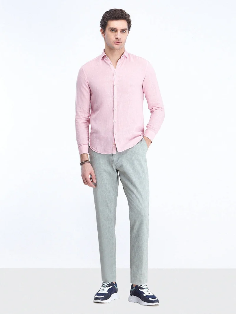 Kip Pink Plain Regular Fit Woven Casual Cotton Blend Shirt