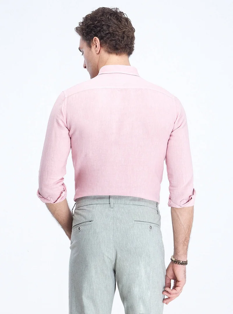 Kip Pink Plain Regular Fit Woven Casual Cotton Blend Shirt