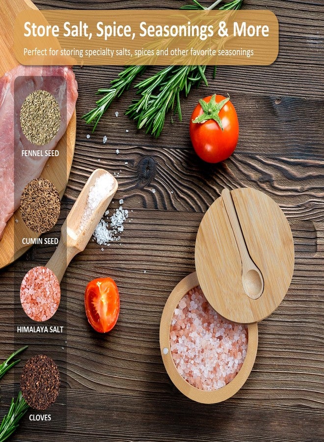 OUTNILI Salt Box Bowl with Lid and Spoon - Bamboo Salt Cellar with 360° Swivel Lid - Salt Container Holder for Sea Salt Herbs or Favorite Seasonings, 7 Ounce Capacity - Image 3