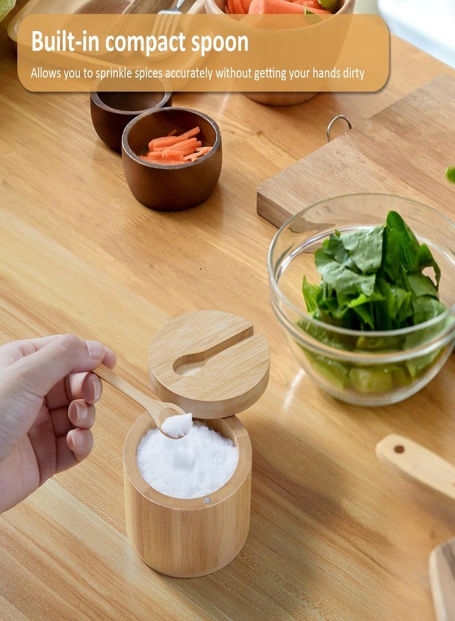 OUTNILI Salt Box Bowl with Lid and Spoon - Bamboo Salt Cellar with 360° Swivel Lid - Salt Container Holder for Sea Salt Herbs or Favorite Seasonings, 7 Ounce Capacity - Image 4