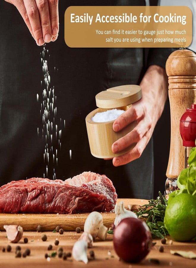 OUTNILI Salt Box Bowl with Lid and Spoon - Bamboo Salt Cellar with 360° Swivel Lid - Salt Container Holder for Sea Salt Herbs or Favorite Seasonings, 7 Ounce Capacity - Image 2