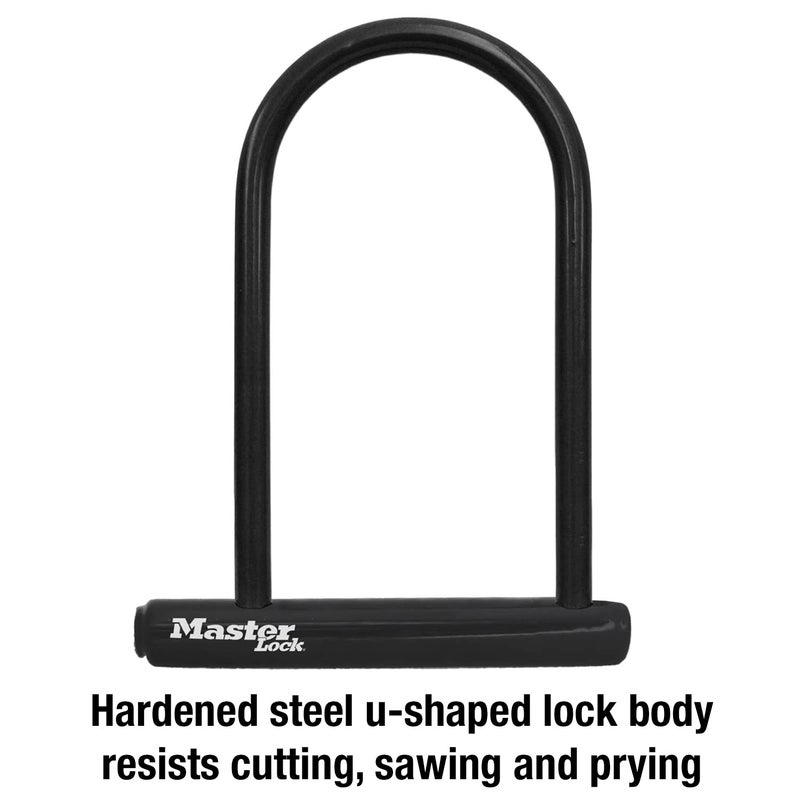 Master Lock Black Bike Lock with Key, Standard Size U-Lock for Bicycles and Other Outdoor Equipment, Anti-Theft Lock for Bikes, 8320D - Image 4