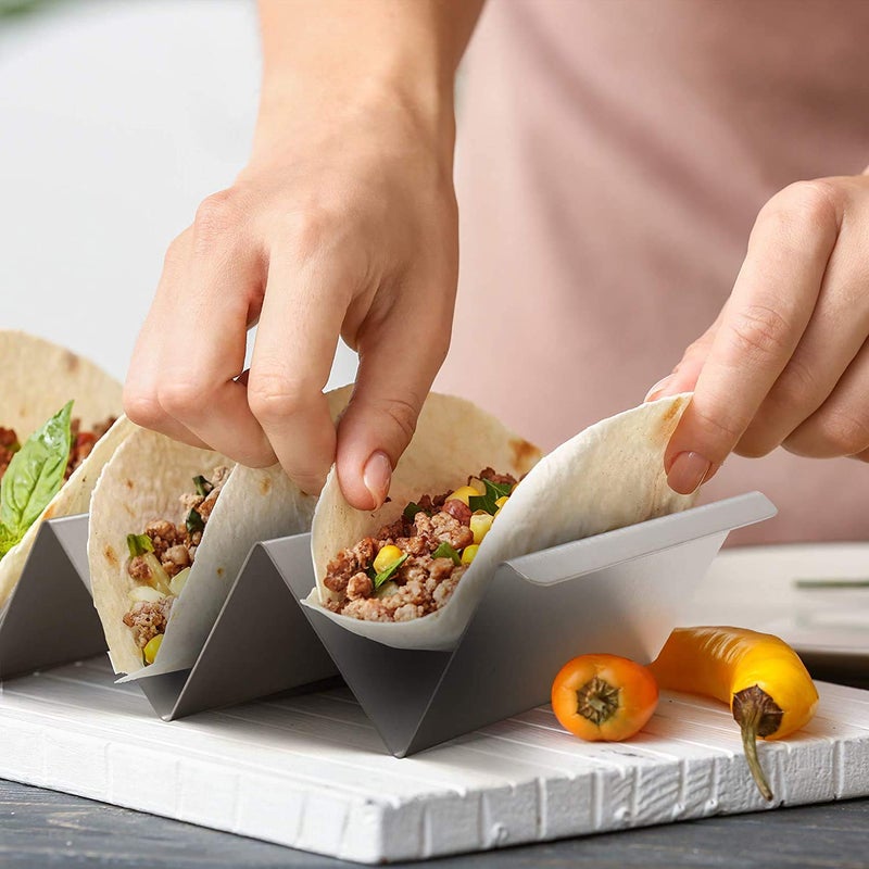 MILAD Stainless Steel Serving Tray, Taco Holder (4 x 12 Inch, Pack of 2) - Image 1