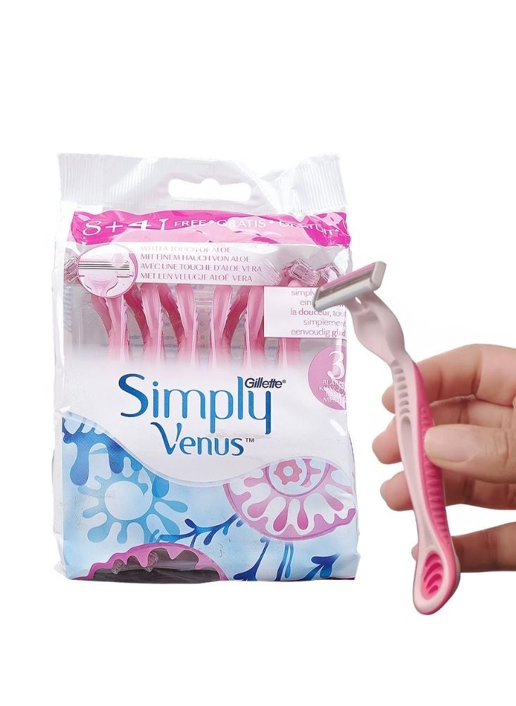 Venus Gillette Simply Venus Women’s Razors – 8+4 Pack with Aloe, Triple Blade