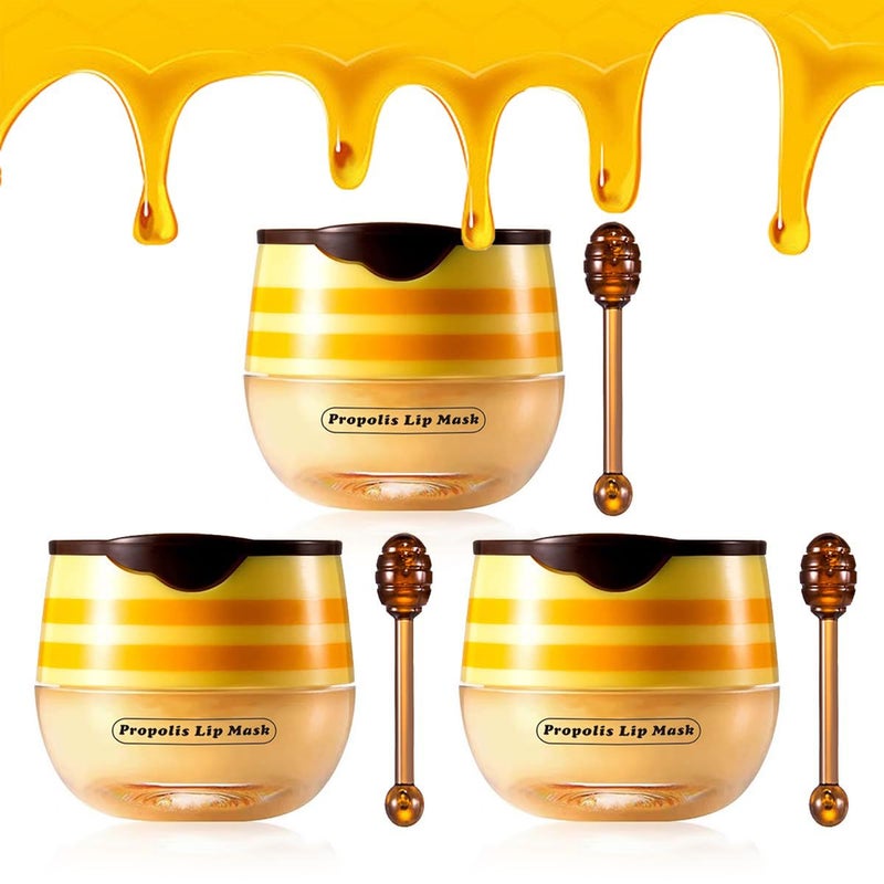 3PCS Honey Lip Balm Vitamin E Moisturizing Propolis Sleeping Lip Mask Effective Reduces Lip Lines Prevention Dry and Cracked Lip Scrubs Exfoliator Smoothing Dry Lip Care