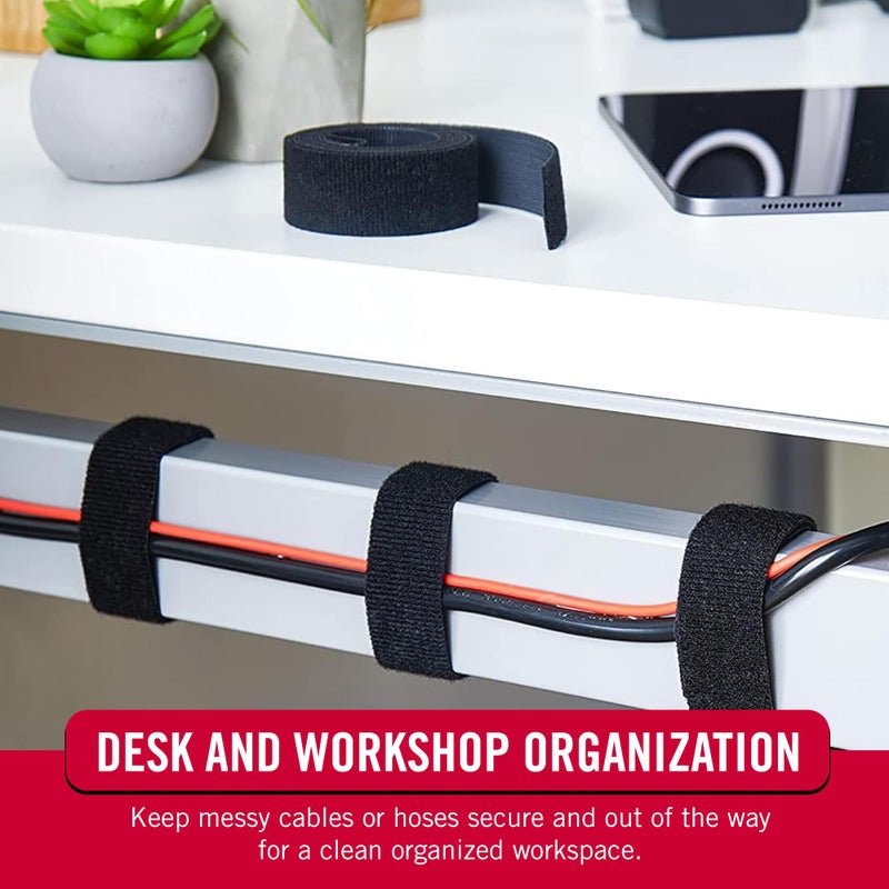 VELCRO Brand أشرطة فيلكرو القابلة للتقطيع للاستخدام الثقيل | 45 قدم × 3/4 بوصة | لفة ذات وجهين ذاتية الالتصاق | روابط تجميع تثبت على نفسها لتأمين الثبات، VEL-30834-AMS، أسود - Image 4