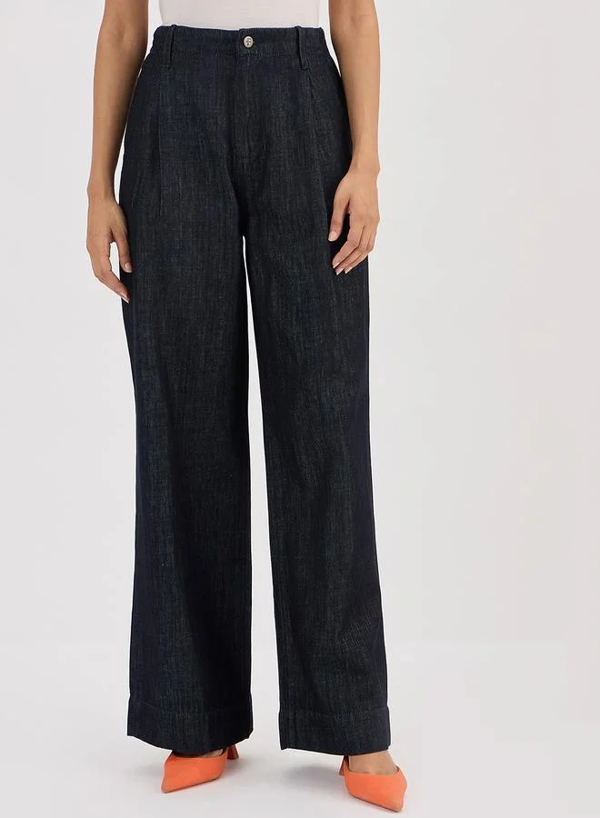 Navy Blue Wide Leg Jeans