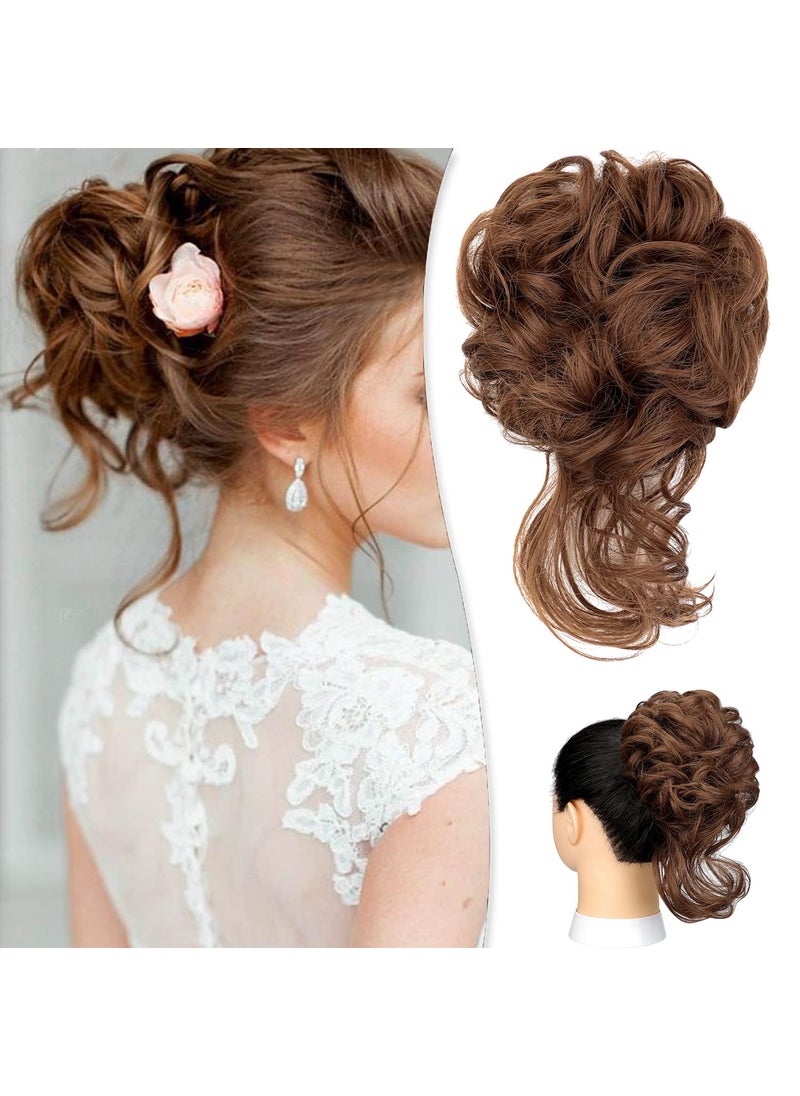 Qunlinta Messy Bun Hair PieceQunlinta Long Wavy Tousled Updo Hair Bun Extensions Wavy Hair Wrap Ponytail Hairpieces Hair Scrunchies with Elastic Hair Band for Women Girls Light Brown 