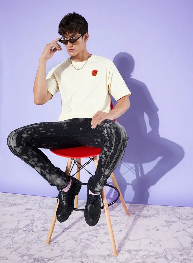 Difference of Opinion Back & Front Graphic Print Oversized T-Shirt with Drop Shoulder Sleeves by Styli