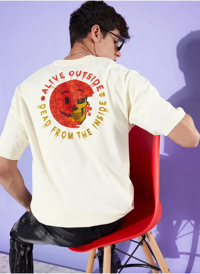 ديفيرينس أوف أوبينيون Back & Front Graphic Print Oversized T-Shirt with Drop Shoulder Sleeves by Styli