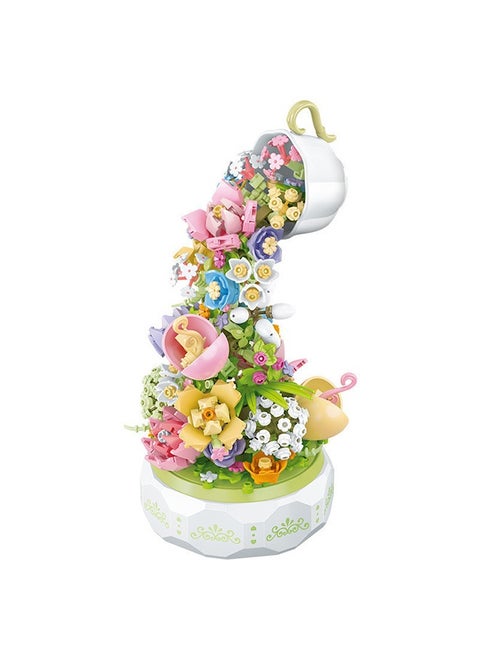 QLT Flowers Botanical Collection Music Rotating Box Building Block with Light (575 PCS) Compatible with Lego,6+ Girl's Toys