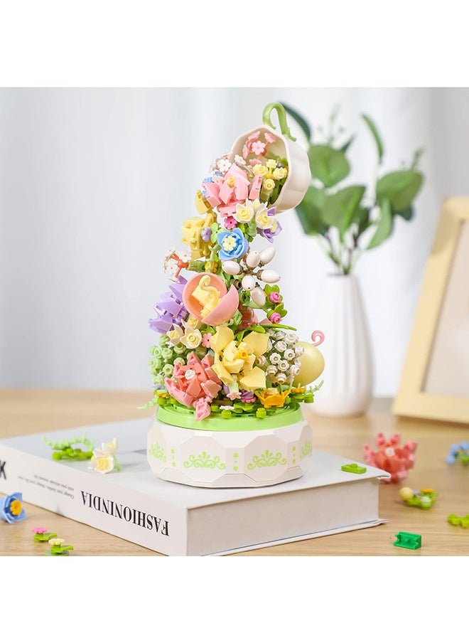 QLT Flowers Botanical Collection Music Rotating Box Building Block with Light (575 PCS) Compatible with Lego,6+ Girl's Toys