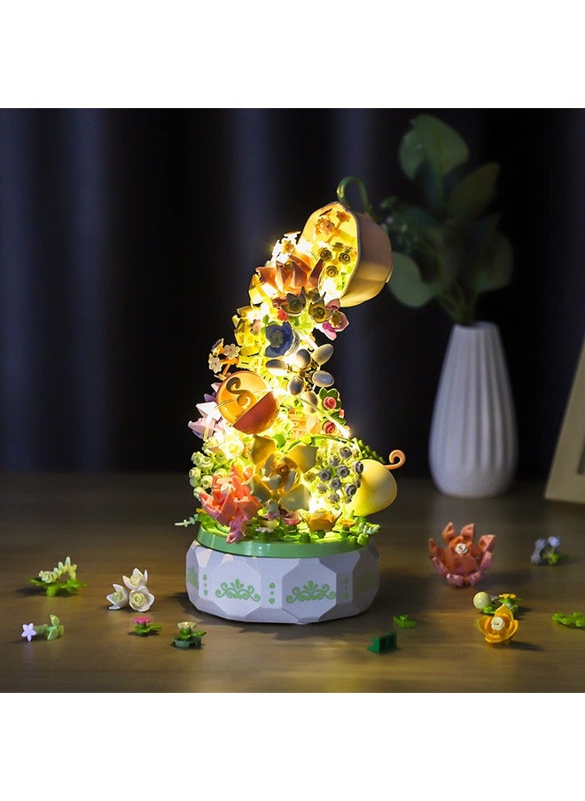 QLT Flowers Botanical Collection Music Rotating Box Building Block with Light (575 PCS) Compatible with Lego,6+ Girl's Toys
