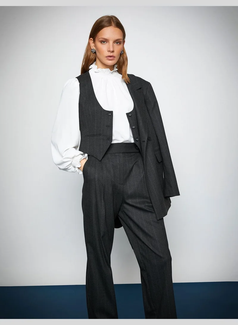KOTON U Neck Pocket Detail Crop Blazer Vest