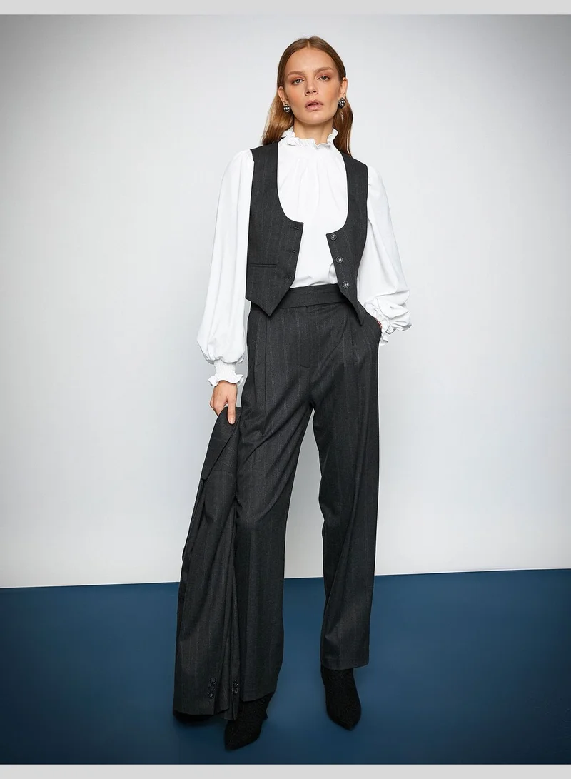 KOTON U Neck Pocket Detail Crop Blazer Vest