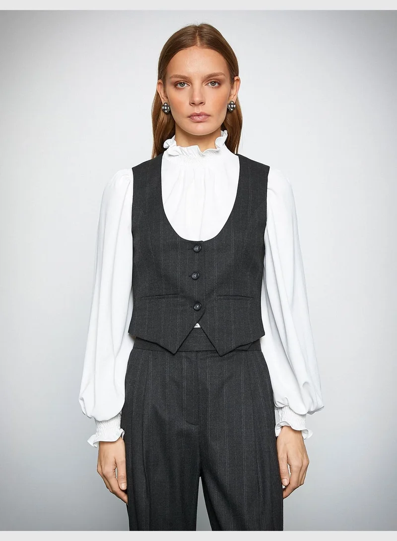 KOTON U Neck Pocket Detail Crop Blazer Vest