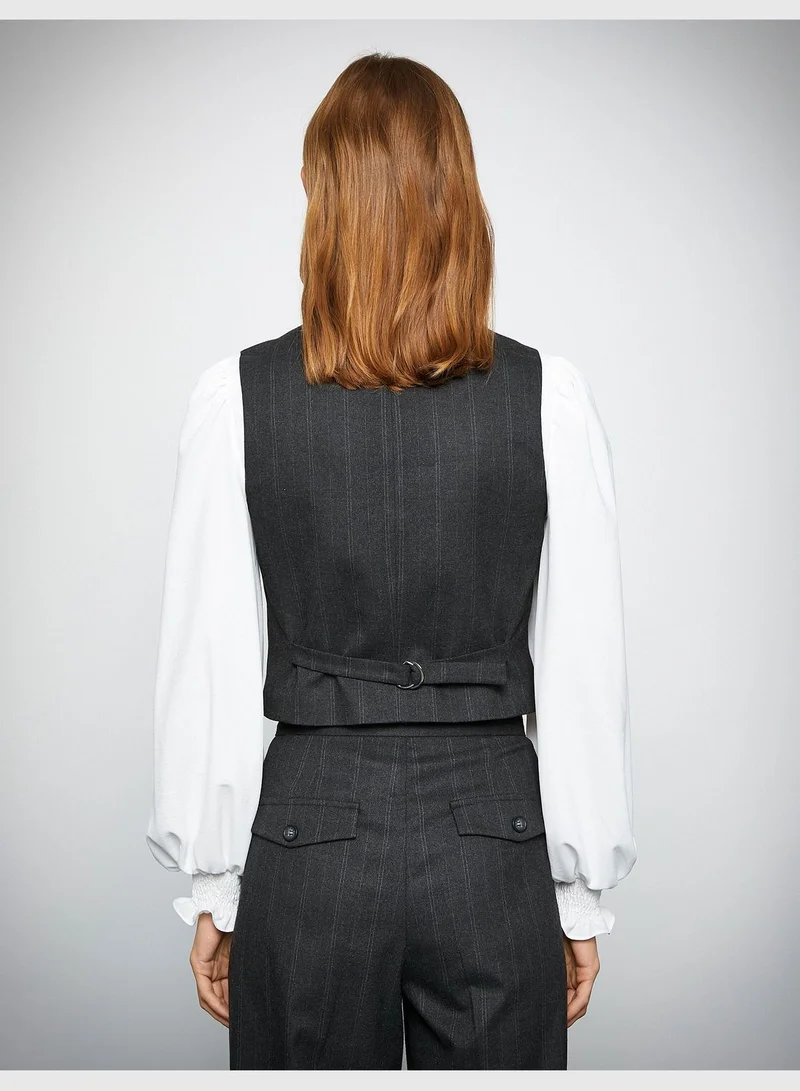 KOTON U Neck Pocket Detail Crop Blazer Vest