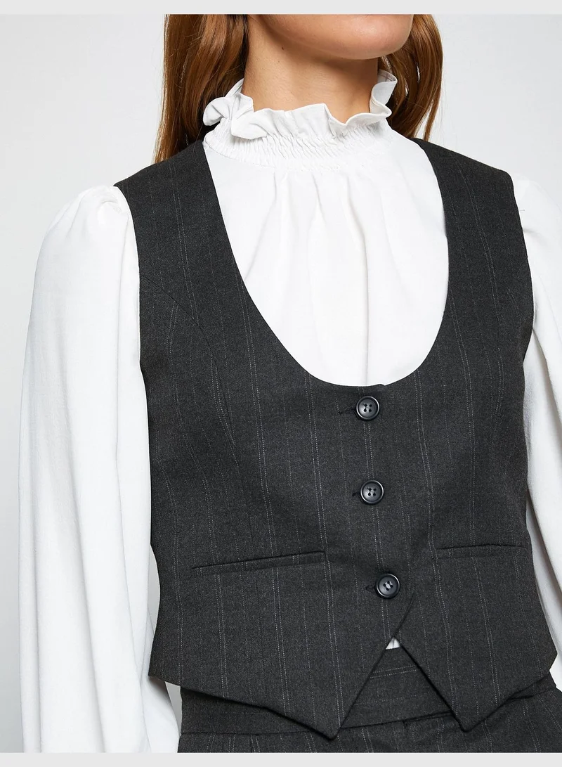 KOTON U Neck Pocket Detail Crop Blazer Vest