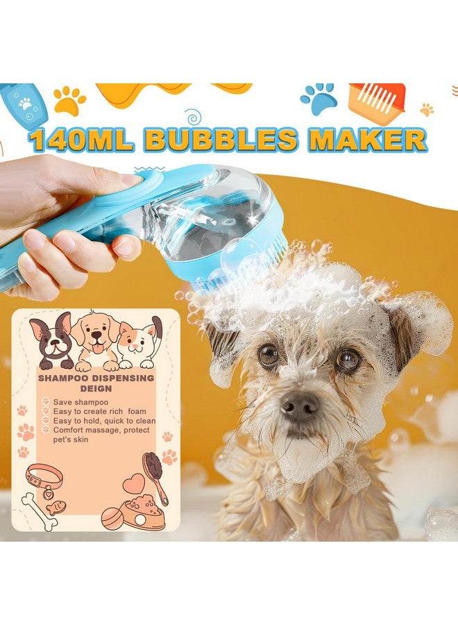 Peehss 3Pcs Dog Bath Brush, Dog Scrubber For Bath, Dog Shampoo Brush Bubble Maker, Dog Paw Washer, Pet Bath Massage Brush With Adjustable Ring Handle For Short & Long Hair -Blue - Image 2