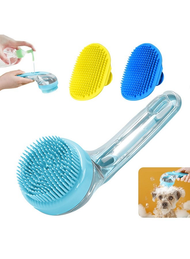 Peehss 3Pcs Dog Bath Brush, Dog Scrubber For Bath, Dog Shampoo Brush Bubble Maker, Dog Paw Washer, Pet Bath Massage Brush With Adjustable Ring Handle For Short & Long Hair -Blue - Image 1