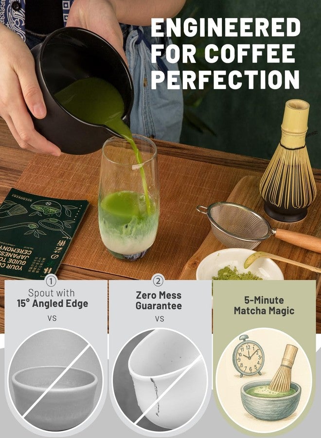 Nucookery Matcha Whisk Set - 5 Pcs Matcha Set with 18oz Ceramic Matcha Bowl (Chawan) with Spout, Bamboo Whisk & Holder, Scoop and Sifter | Complete Matcha Kit for Japanese Tea Ceremony (Black) - Image 5
