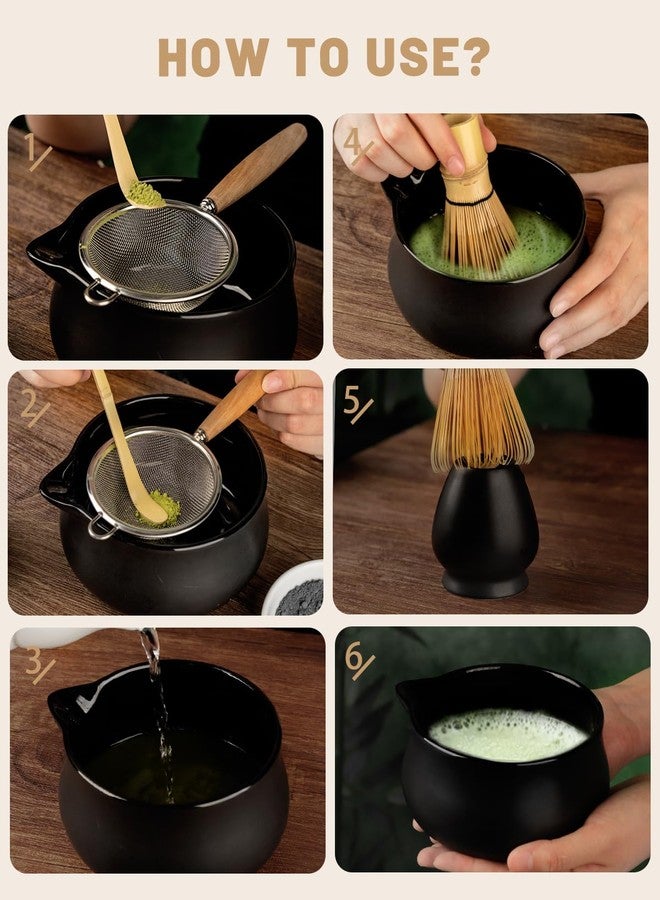 Nucookery Matcha Whisk Set - 5 Pcs Matcha Set with 18oz Ceramic Matcha Bowl (Chawan) with Spout, Bamboo Whisk & Holder, Scoop and Sifter | Complete Matcha Kit for Japanese Tea Ceremony (Black) - Image 4