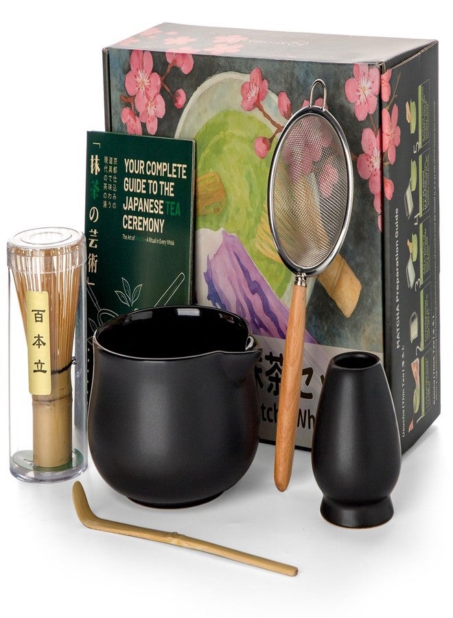 Nucookery Matcha Whisk Set - 5 Pcs Matcha Set with 18oz Ceramic Matcha Bowl (Chawan) with Spout, Bamboo Whisk & Holder, Scoop and Sifter | Complete Matcha Kit for Japanese Tea Ceremony (Black) - Image 1