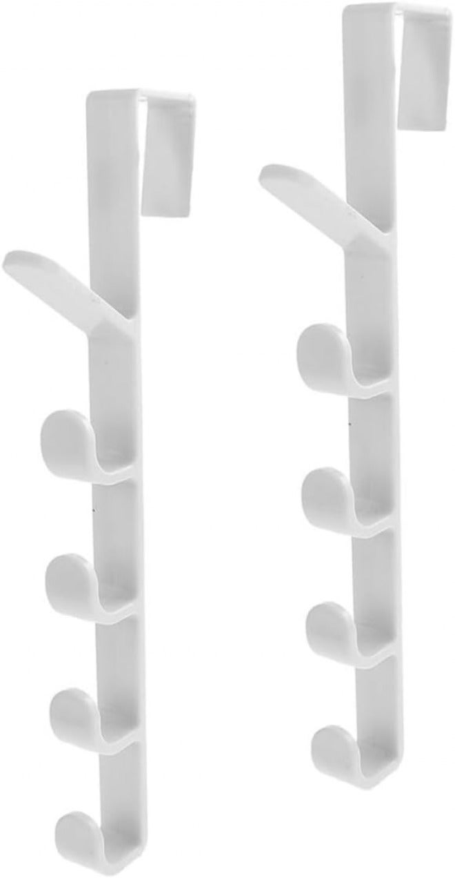 Nail-Free Multi-Function Over Door Hooks 2pcs White Plastic Coat and Hat Hangers for Home Bathroom Towel Storage Organizer - Image 1