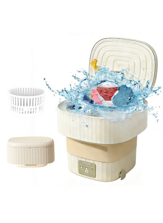 زيريفام غسالة ملابس صغيرة قابلة للطي، غسالة ملابس صغيرة سعة 9 لتر مع سلة عصر، تعقيم بالضوء الأزرق، ملابس أطفال وجوارب وأغراض صغيرة، غسالة صغيرة للشقق والمساكن الطلابية (لون كريمي) - Image 1