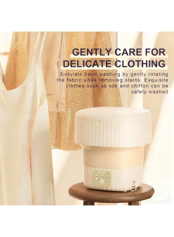 زيريفام غسالة ملابس صغيرة قابلة للطي، غسالة ملابس صغيرة سعة 9 لتر مع سلة عصر، تعقيم بالضوء الأزرق، ملابس أطفال وجوارب وأغراض صغيرة، غسالة صغيرة للشقق والمساكن الطلابية (لون كريمي) - Image 2