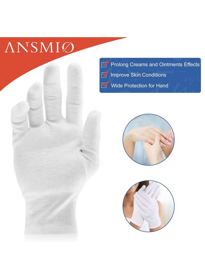 ANSMIO 2 Pairs Cotton Gloves White Gloves For Dry Hands Cotton Gloves For Eczema Moisturizing Night Gloves White Gloves 100% Cotton Size M (2 Pairs)  - Image 4