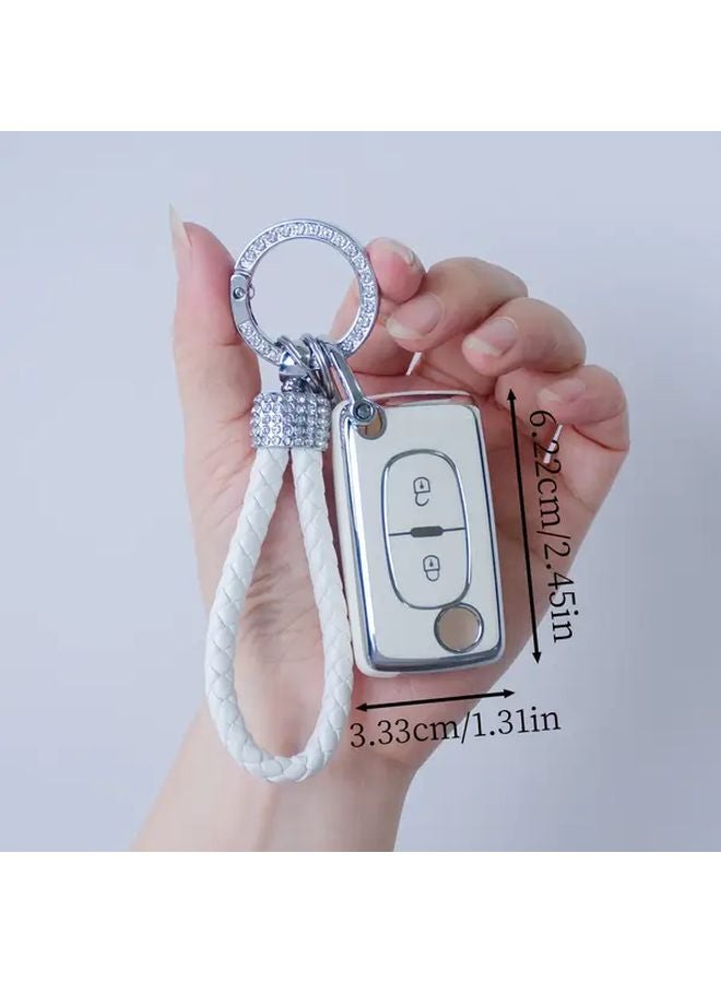 Black Golden TPU Key Fob Case with Keychain for Peugeot 207 307 308 407 408 3008 5008 Citroen C2 C3 C4 C5 C6 C8 2 Button - Image 2