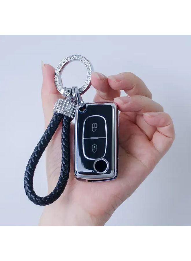 Black Golden TPU Key Fob Case with Keychain for Peugeot 207 307 308 407 408 3008 5008 Citroen C2 C3 C4 C5 C6 C8 2 Button - Image 5