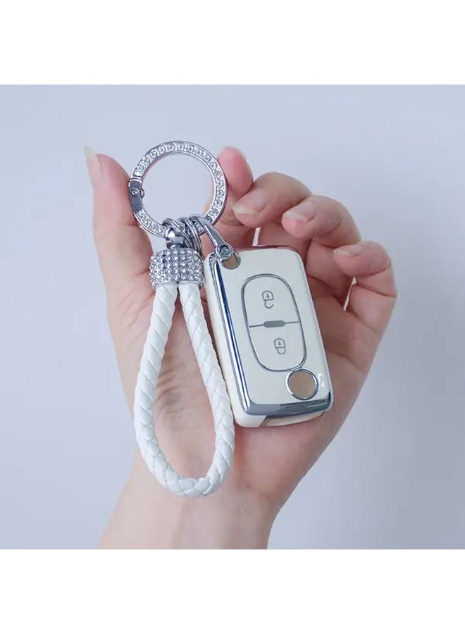 Black Golden TPU Key Fob Case with Keychain for Peugeot 207 307 308 407 408 3008 5008 Citroen C2 C3 C4 C5 C6 C8 2 Button - Image 4