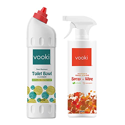 Vooki Ecofriendly Hard Stains Removal Spray, Wipe for Toughest House Hold Stains & Toilet Bowl Cleaner, 100 Flush Protection, Home and Commercial Use (Combo Pack of 2, 500ml Each) - Image 1