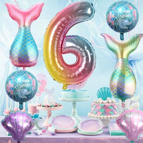 Sowide 6th Mermaid Birthday DecorationsPink Blue Balloons Kit Sea Balloon Tail Balloons for Girls Mermaid Party Baby Shower - Image 5