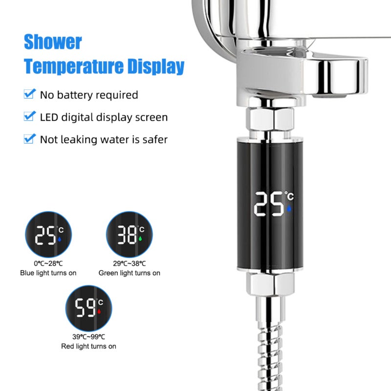 مقياس حرارة ماء صنبور الاستحمام للصنابير بقطر 1/2 بوصة – مضاد للماء، مع شاشة رقمية ذكية لعرض درجة الحرارة وضوء LED خارجي - Image 2