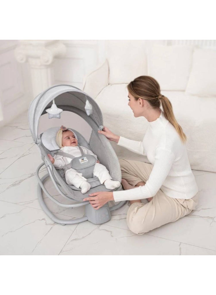 ارجوحة اطفال 4 في 1 للرضع مع طبق عشاء وتطبيق كونترو على هاتفك ومسند ظهر قابل للتعديل، كرسي هزاز كهربائي قابل للتعديل - Image 2