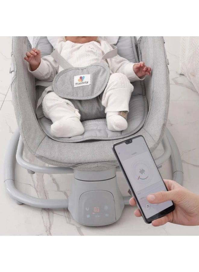 ارجوحة اطفال 4 في 1 للرضع مع طبق عشاء وتطبيق كونترو على هاتفك ومسند ظهر قابل للتعديل، كرسي هزاز كهربائي قابل للتعديل - Image 5