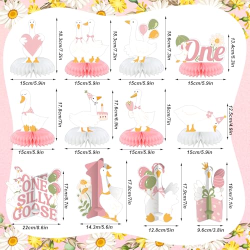 Moinchore 12 Pcs One Silly Goose Birthday Decoration Girls Honeycomb Centerpieces Pink White Silly Goose Table Decoration Cake Balloon Heart Flowers Table Topper for 1st Birthday Party Favor Supplie - Image 5