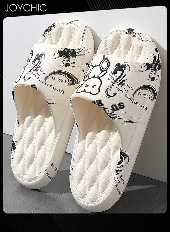 Joychic Anti Slip Quick Drying Bathroom Slipper Soft Thick Bottom Breathable Fashion Graffiti Indoor Slipper Suitable for Women Men Couple Multicolour - Image 1