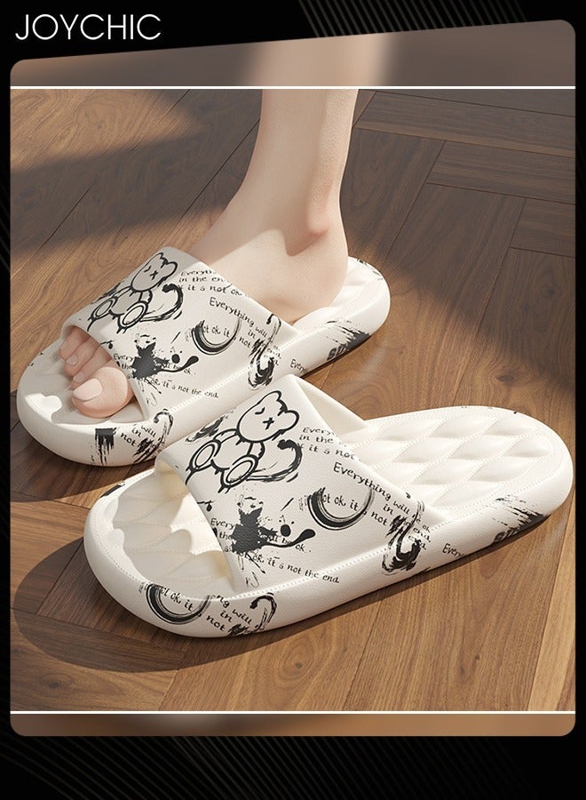 Joychic Anti Slip Quick Drying Bathroom Slipper Soft Thick Bottom Breathable Fashion Graffiti Indoor Slipper Suitable for Women Men Couple Multicolour - Image 2