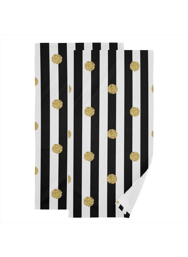 Giwawa Black and White Hand Towel - Classic Black White Striped with Gold Polka Dots Face Towels Modern Simple Bathroom Hand Towels Absorbent Fingertip Towels for Kitchen Gym 14 x 28 Inch, Set of 2 - Image 1