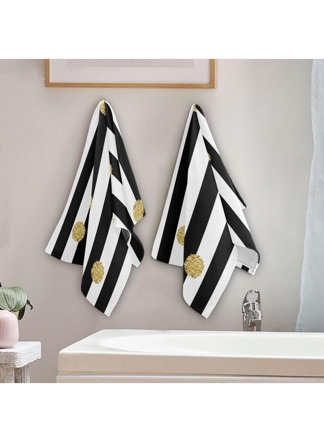 Giwawa Black and White Hand Towel - Classic Black White Striped with Gold Polka Dots Face Towels Modern Simple Bathroom Hand Towels Absorbent Fingertip Towels for Kitchen Gym 14 x 28 Inch, Set of 2 - Image 3