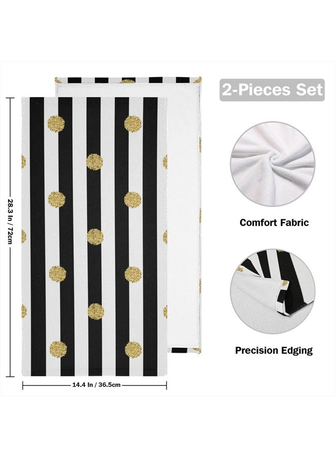 Giwawa Black and White Hand Towel - Classic Black White Striped with Gold Polka Dots Face Towels Modern Simple Bathroom Hand Towels Absorbent Fingertip Towels for Kitchen Gym 14 x 28 Inch, Set of 2 - Image 2