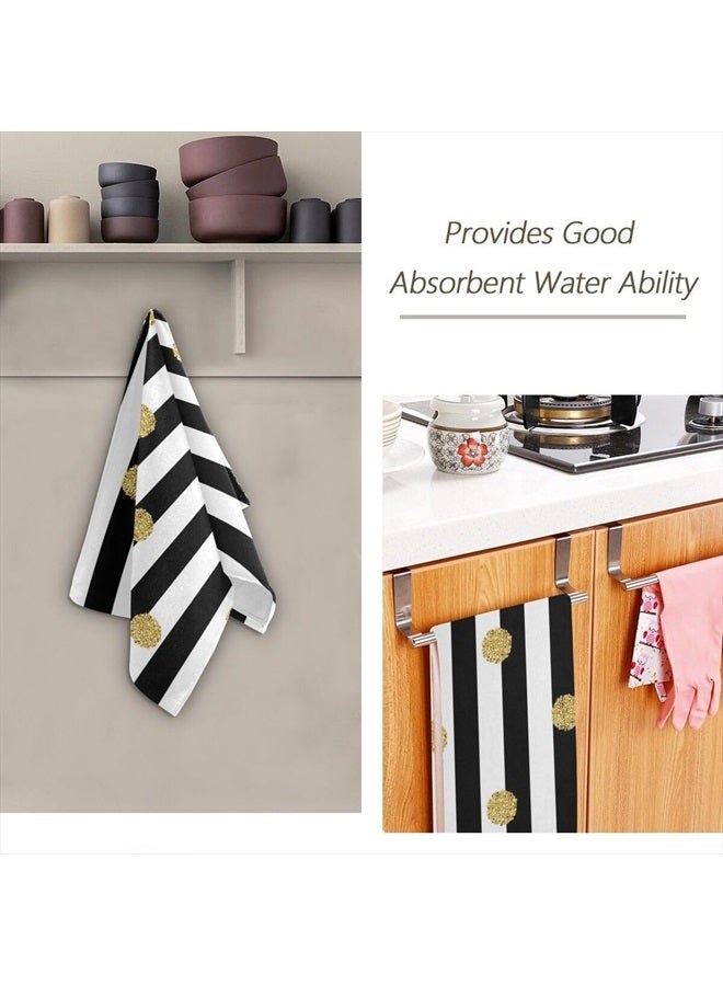 Giwawa Black and White Hand Towel - Classic Black White Striped with Gold Polka Dots Face Towels Modern Simple Bathroom Hand Towels Absorbent Fingertip Towels for Kitchen Gym 14 x 28 Inch, Set of 2 - Image 4